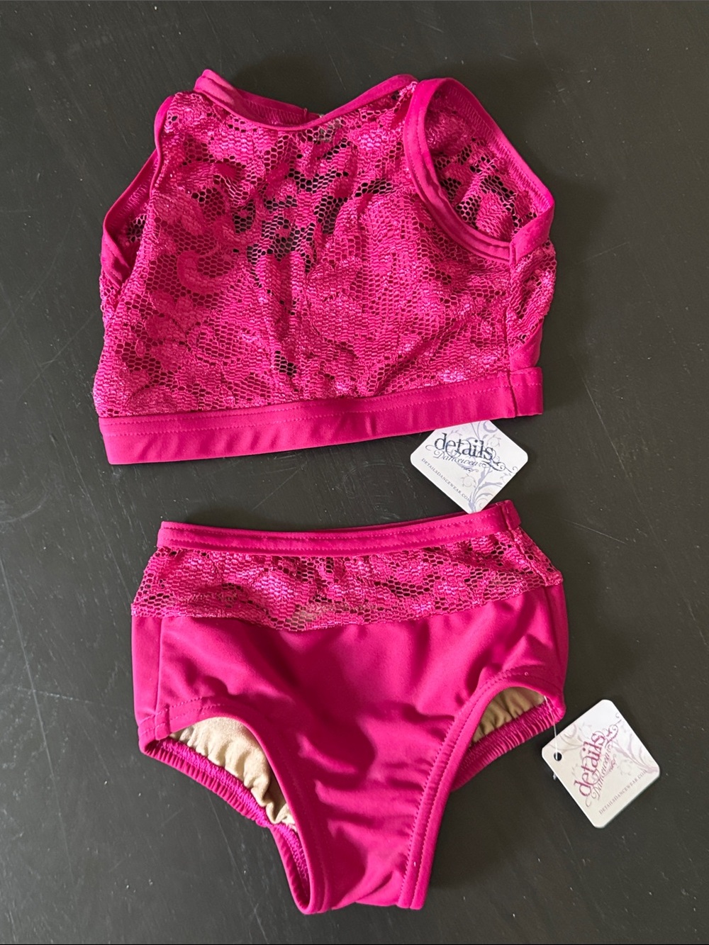 Girls Raspberry Lace Two-Piece Matching Set - Picture 1 of 2